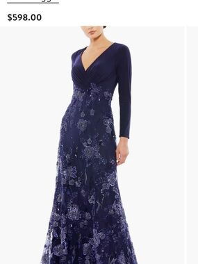 Elegant V-Neck Navy Long Sleeve Evening Dress